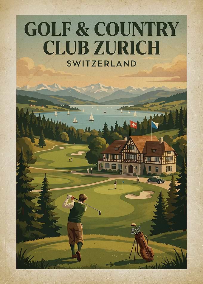 Golf & Country Club Zurich Vintage Poster