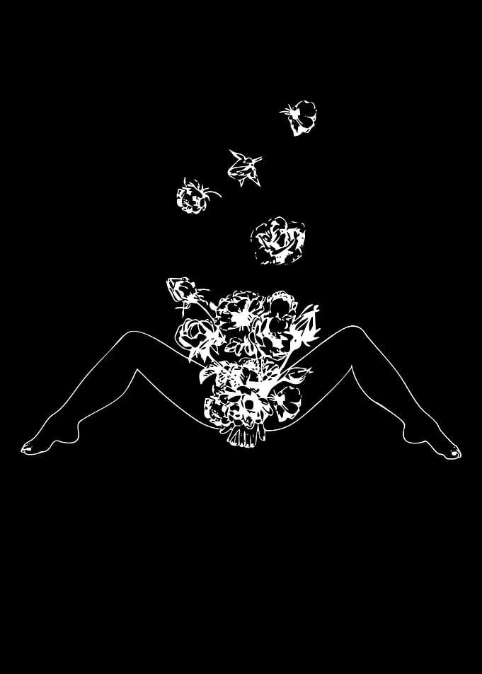 Woman's Legs with Falling Flowers