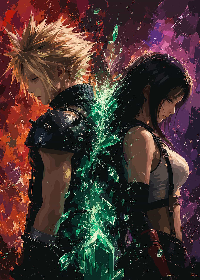 Cloud and Tifa with Crystals