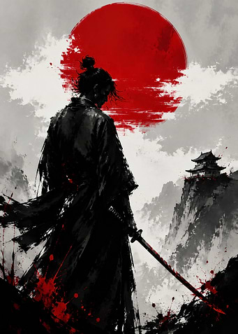 Samurai Warrior Under a Red Sun