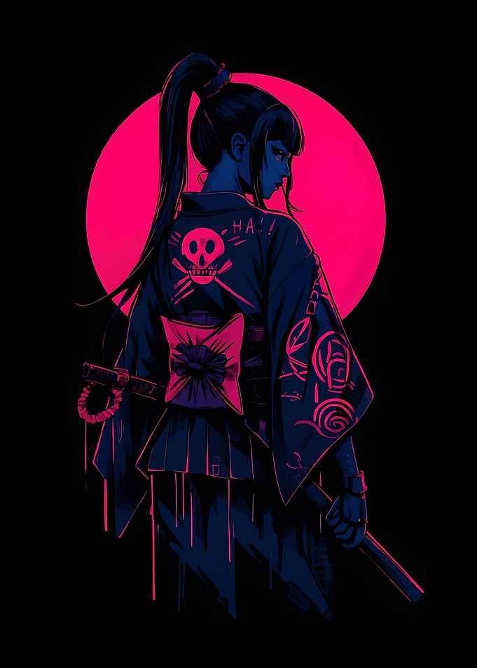 Cyberpunk Samurai Woman with Skull