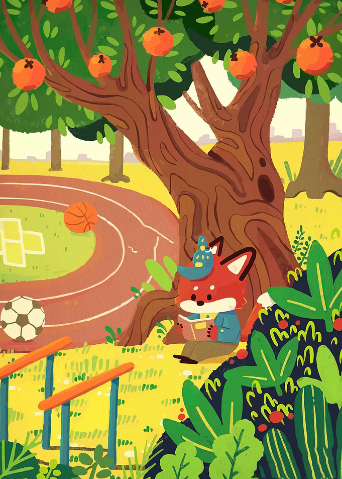 Fox Reading Under a Tree