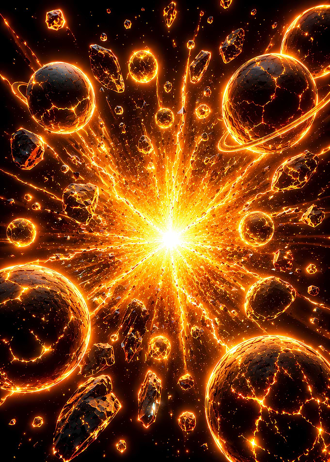 Cosmic Explosion with Planets and Asteroids
