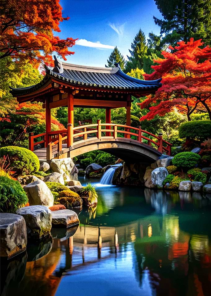 Japanese Garden with Autumn Foliage