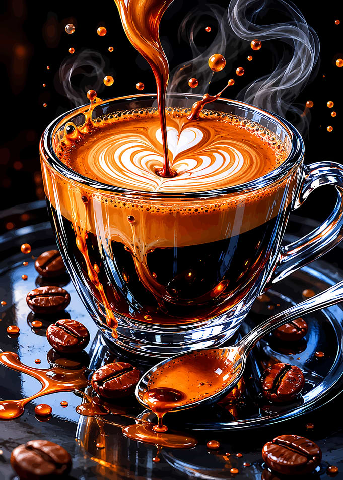 Espresso Coffee Pour with Latte Art