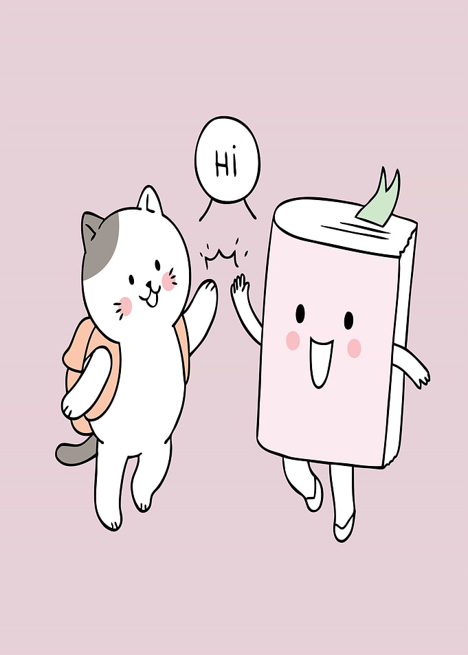 Cute Cat and Book High Five