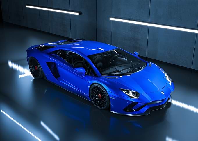 Blue Lamborghini Aventador in a Modern Garage