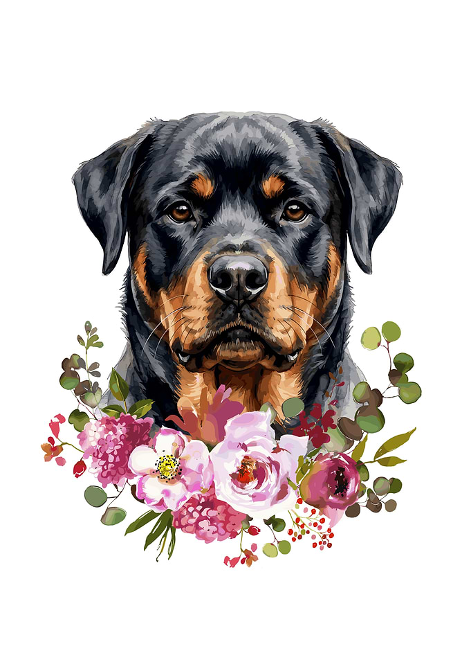 Rottweiler Portrait with Flowers
