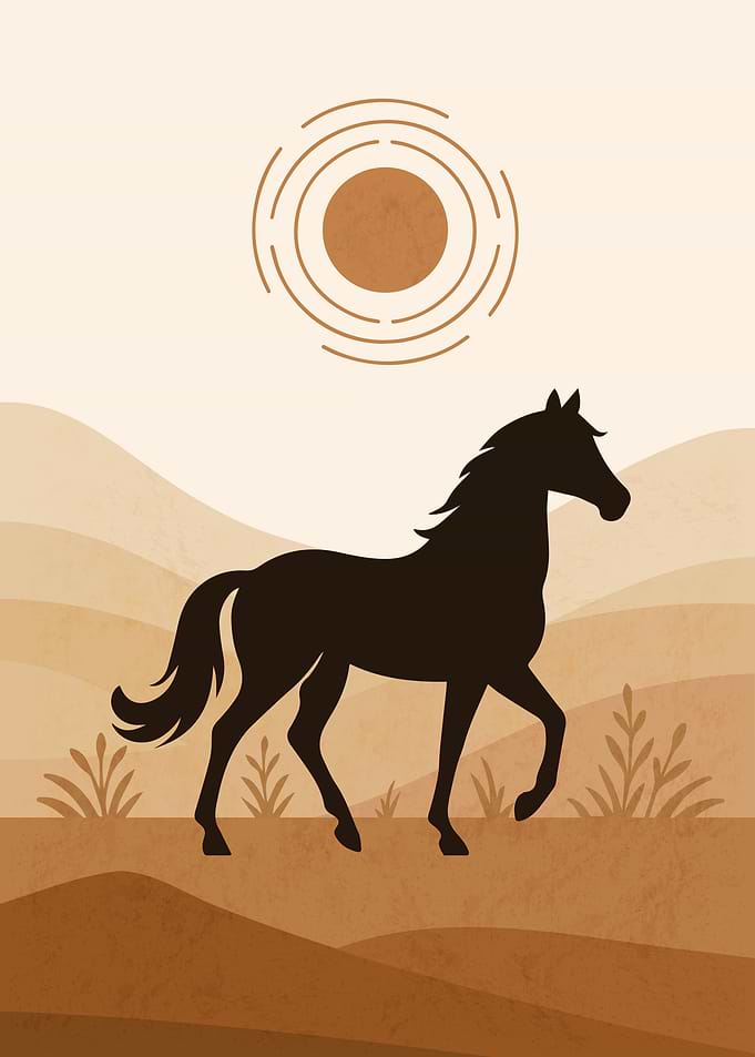 Desert Horse Silhouette - Boho Southwestern Landscape