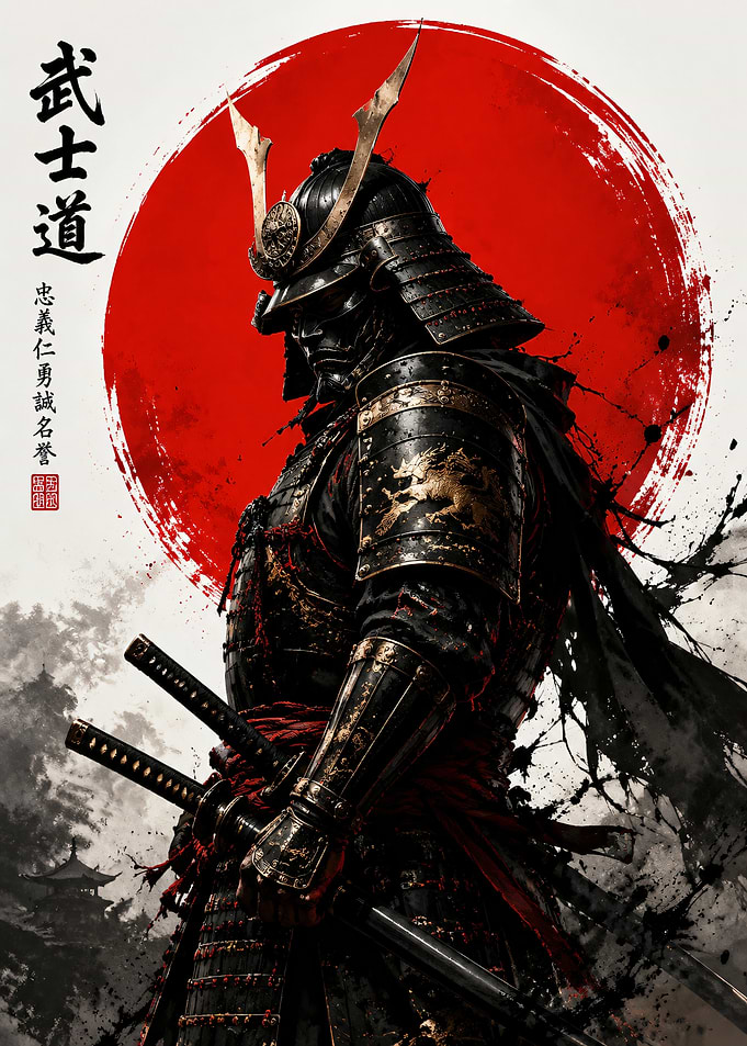 Samurai Warrior with Red Sun