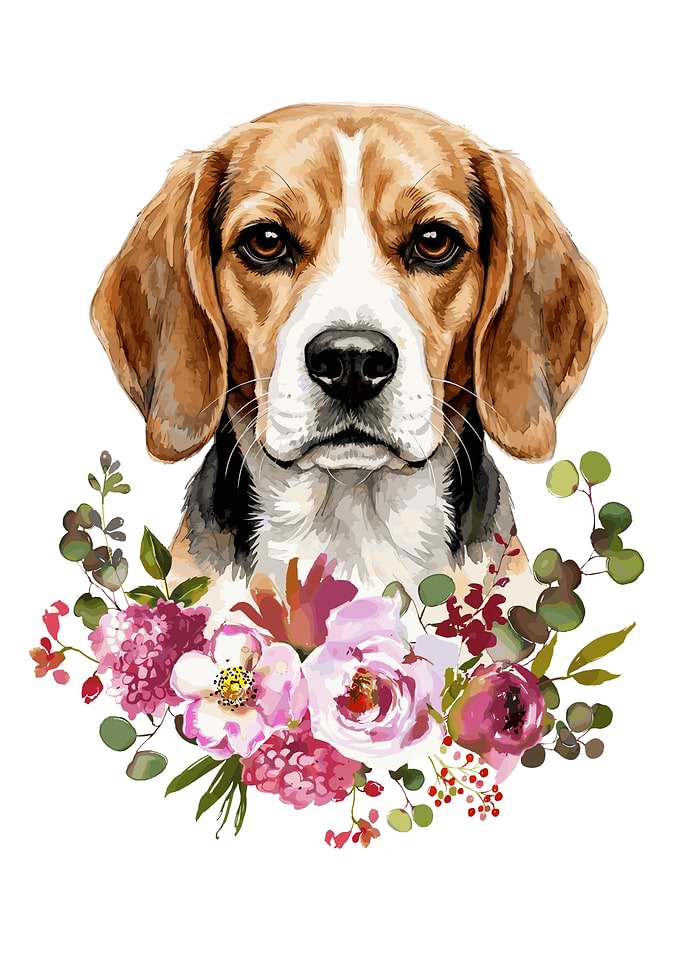 Beagle Dog with Flowers