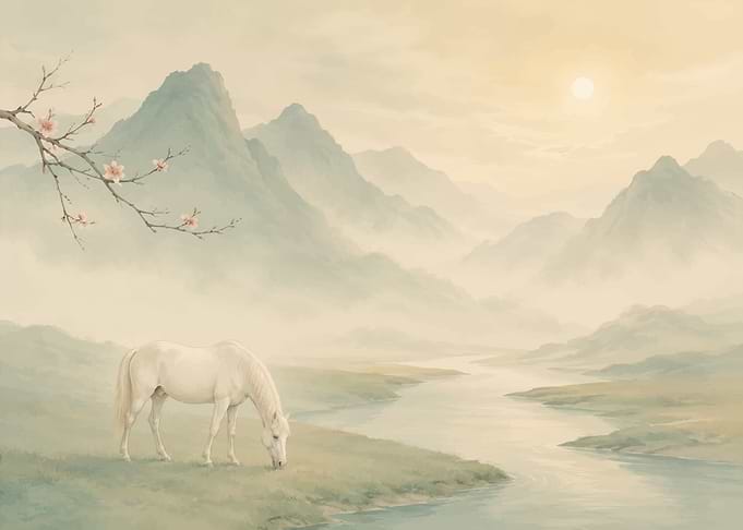 Serene Landscape with White Horse