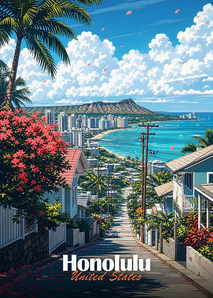 Honolulu Cityscape with Diamond Head