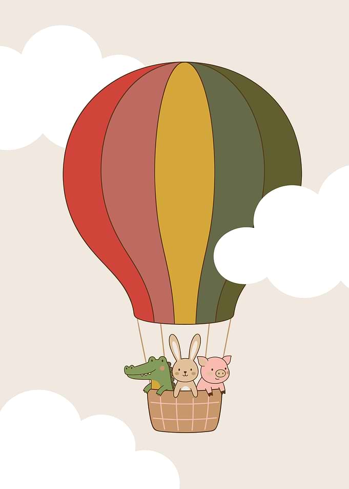 Cute Animals in a Hot Air Balloon