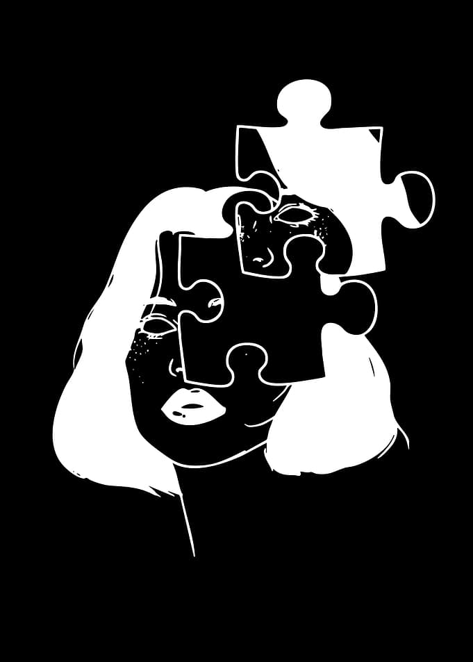Woman's Face with Puzzle Pieces