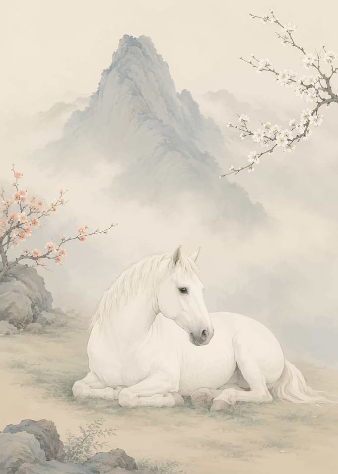White Horse in Misty Mountains