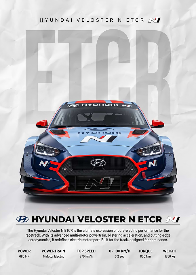 sleek Hyundai Veloster N ETCR Race Car poster