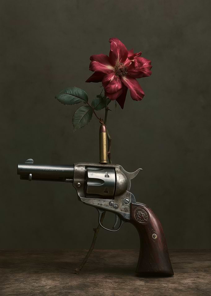 Revolver with Rose and Bullet