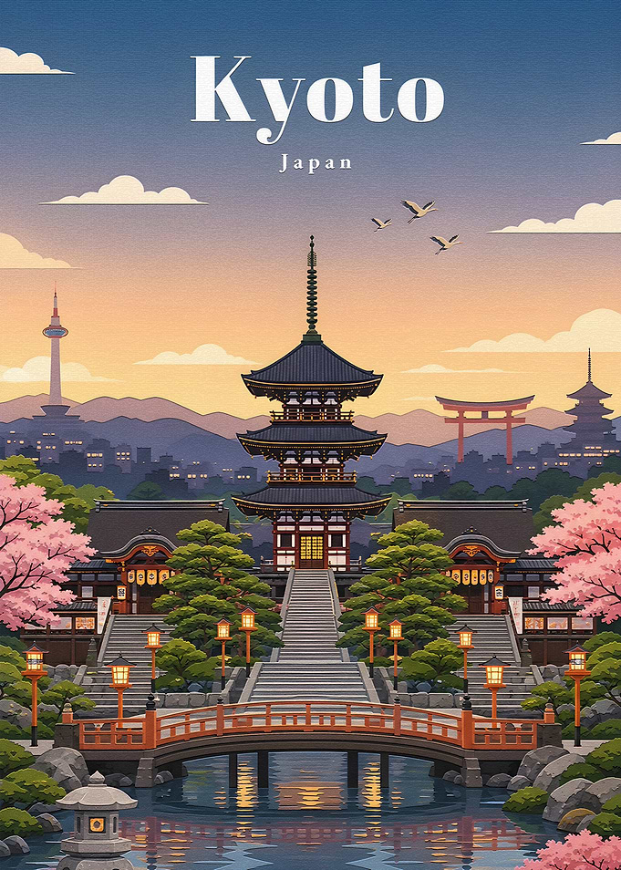 Kyoto Japan Pagoda and Cherry Blossoms