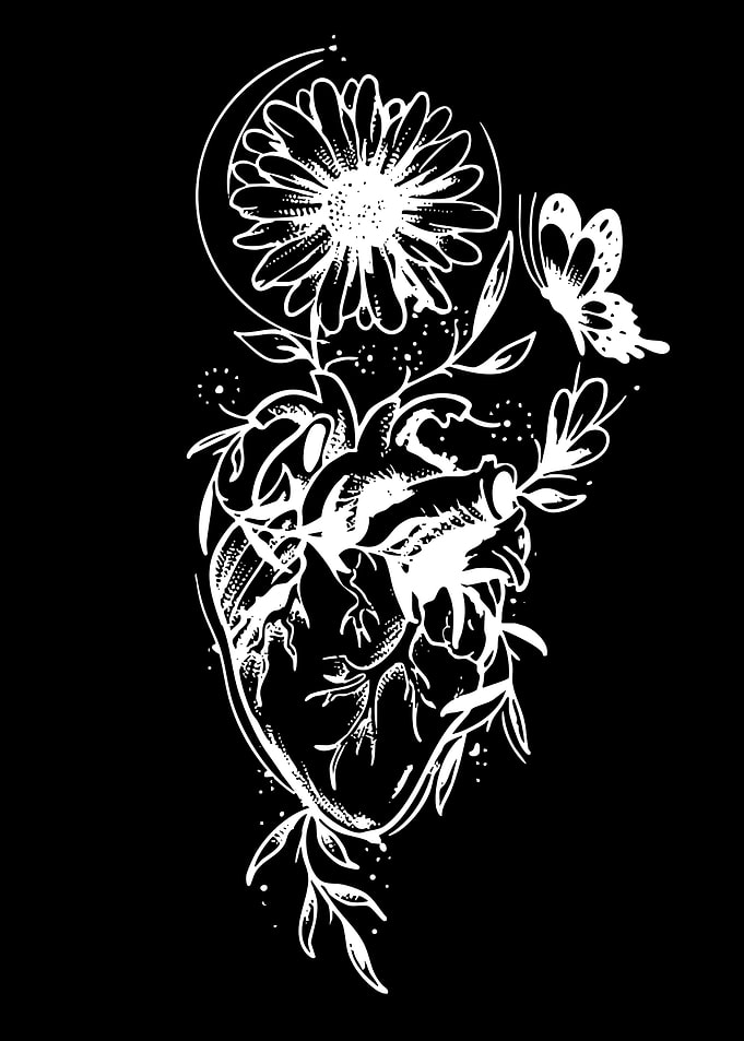 Anatomical Heart with Flower and Butterfly
