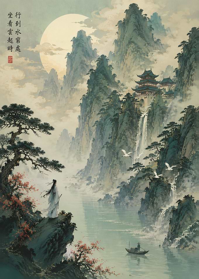 Serene Mountain Landscape with Figures