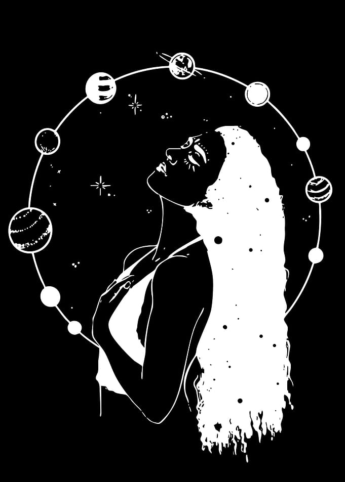 Woman in Space with Planets