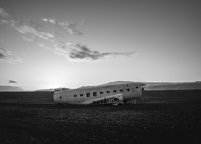 Sólheimasandur Wreck in Black & White
