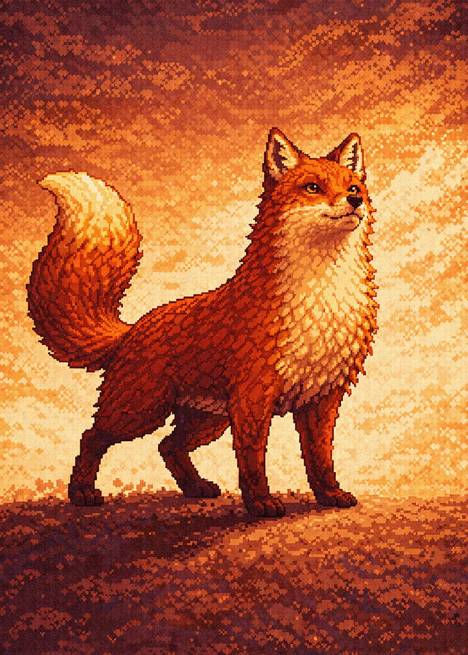 Pixel Art Fox in Warm Tones