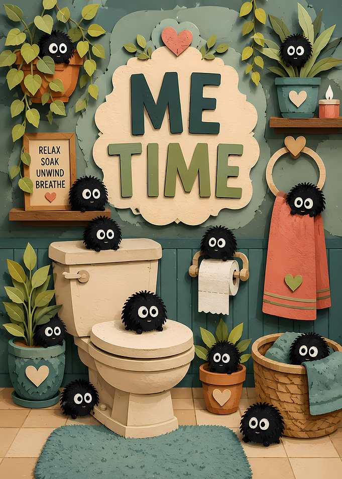 Cute Soot Sprites in a Bathroom