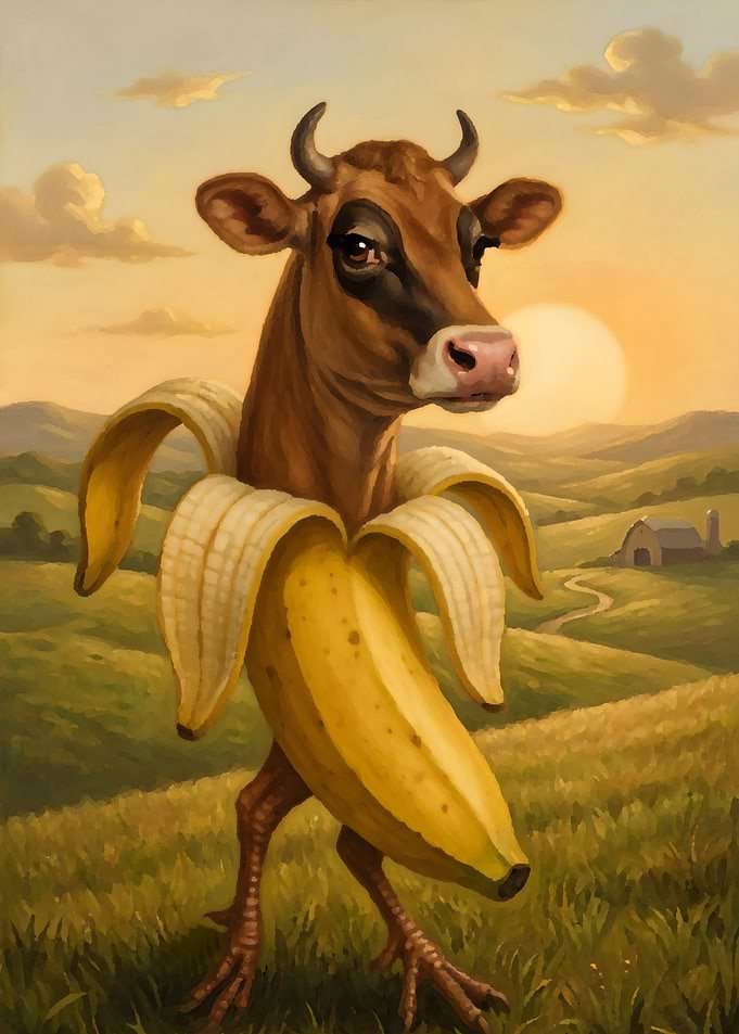 Surreal Cow in Banana Costume