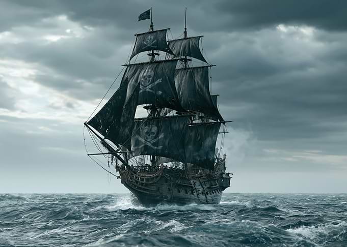Pirate Ship on Stormy Seas