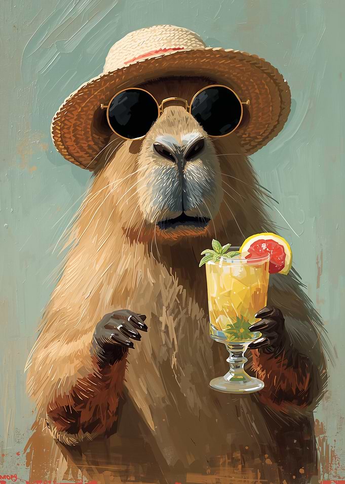 Capybara with Sunglasses and Cocktail