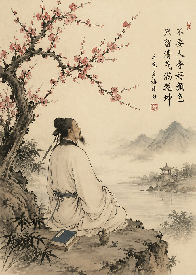 Man Meditating Under Plum Blossoms