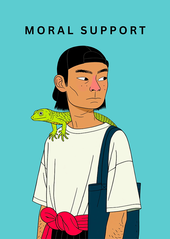 Man with Lizard and Text