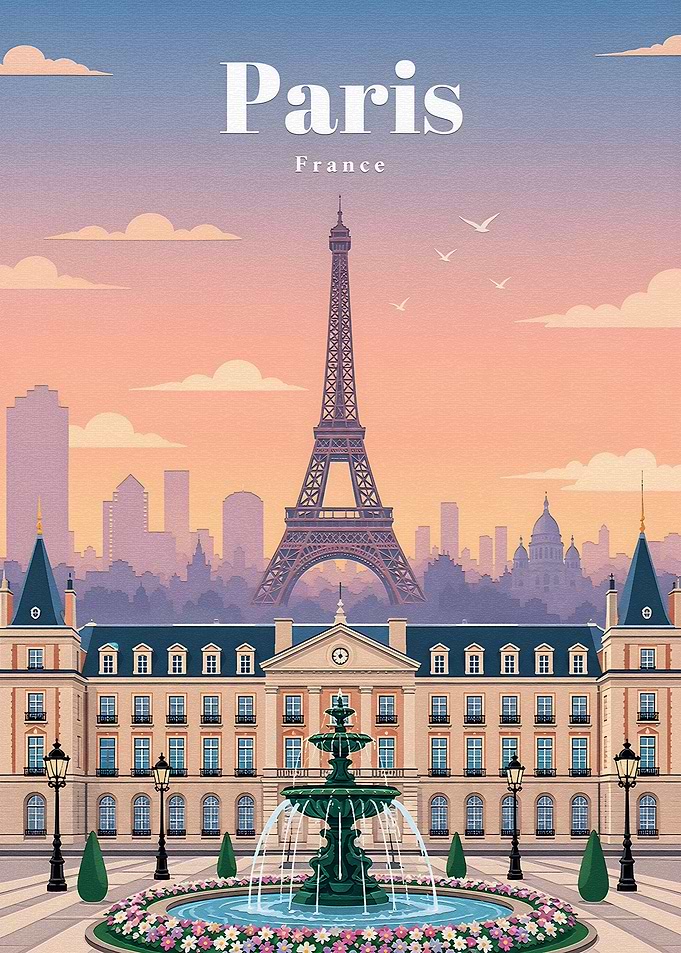 Paris France Eiffel Tower Vintage Poster