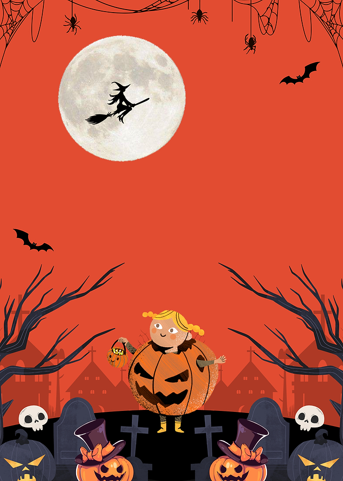 Halloween Night Scene with Witch and Pumpkins