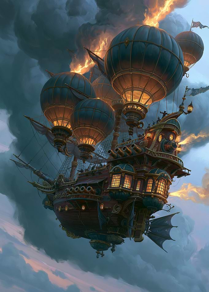 Steampunk Airship in Stormy Skies