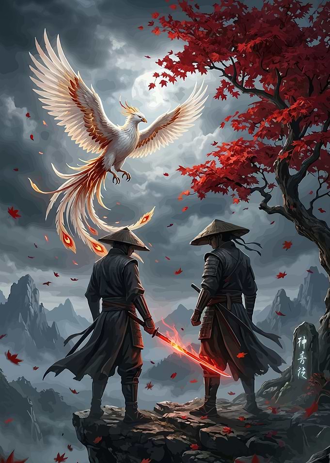 Samurai and Phoenix in Autumn