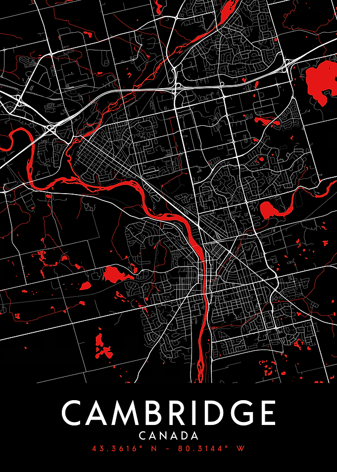Cambridge Canada Dark Map