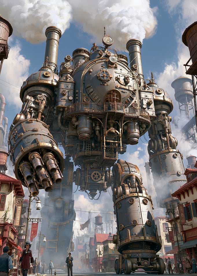 Steampunk Mech in a Victorian City