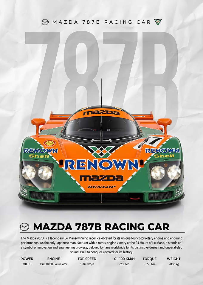 A front sleek Mazda 787B Racing Car poster