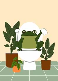 Frog on Toilet with Toilet Paper