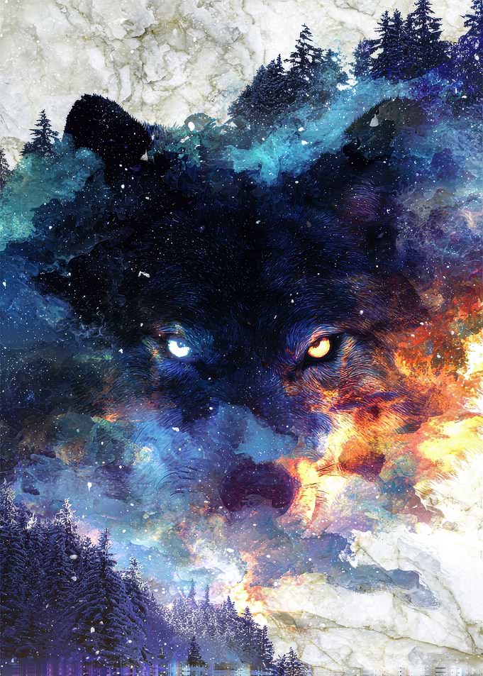 Cosmic Wolf with Fiery and Icy Elements