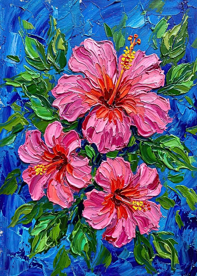Pink Hibiscus Flowers Painting