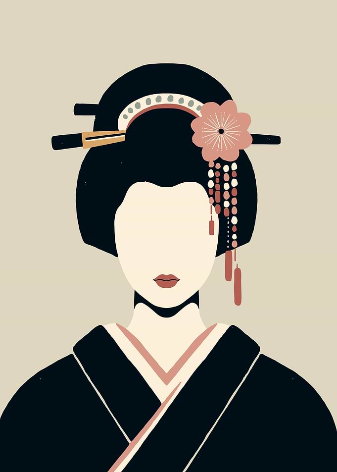 Geisha Portrait with Floral Hair Ornament