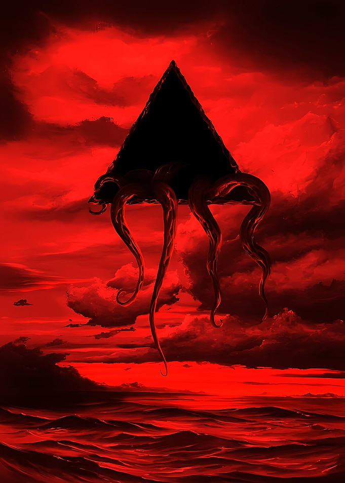 Eldritch Pyramid Over Red Ocean
