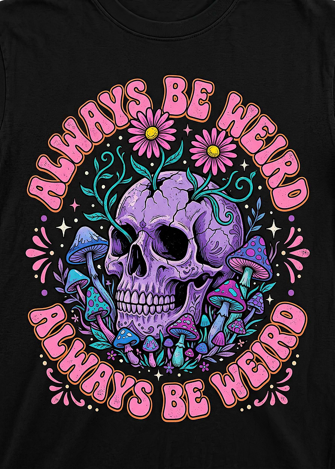 Always Be Weird Skull and Mushrooms