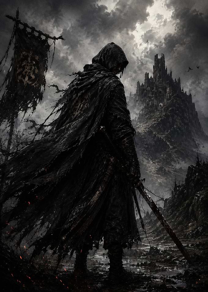 Dark Warrior Before Castle
