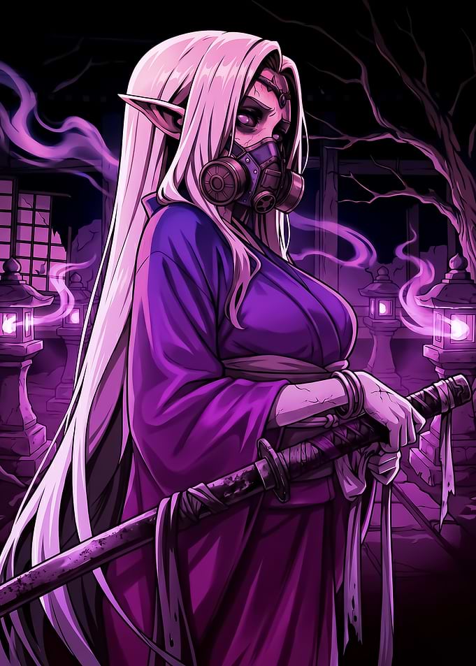 Elf Warrior with Gas Mask and Katana