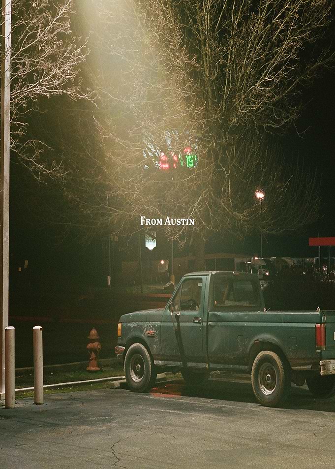 Green Pickup Truck at Night